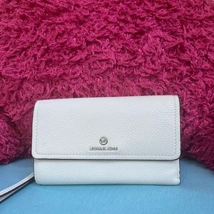 MICHAEL Michael Kors "Jet Set Charm" Optic White Pebbled Leather Wristlet